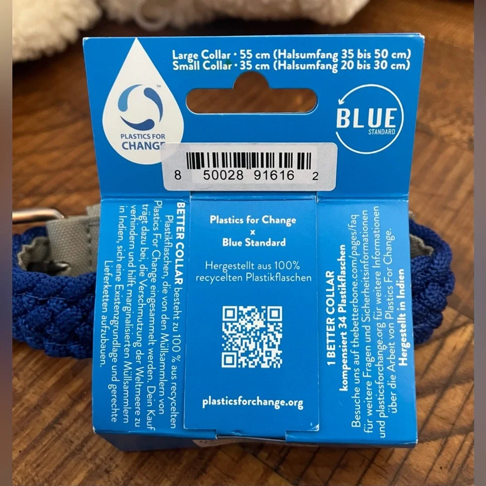 NWT BetterCollar 100% Fairtrade Recycled Ocean Bound Plastic Dog Collar Blue